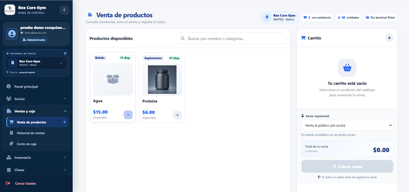 Venta de productos del sistema para gimnasios