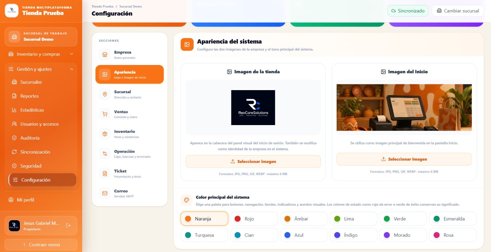 Configuración y apariencia del punto de venta